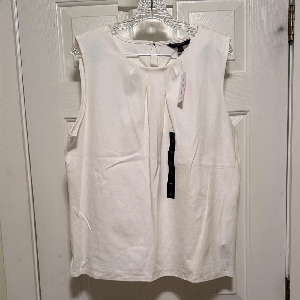Banana Republic White Sleeveless Pleated Neck Top